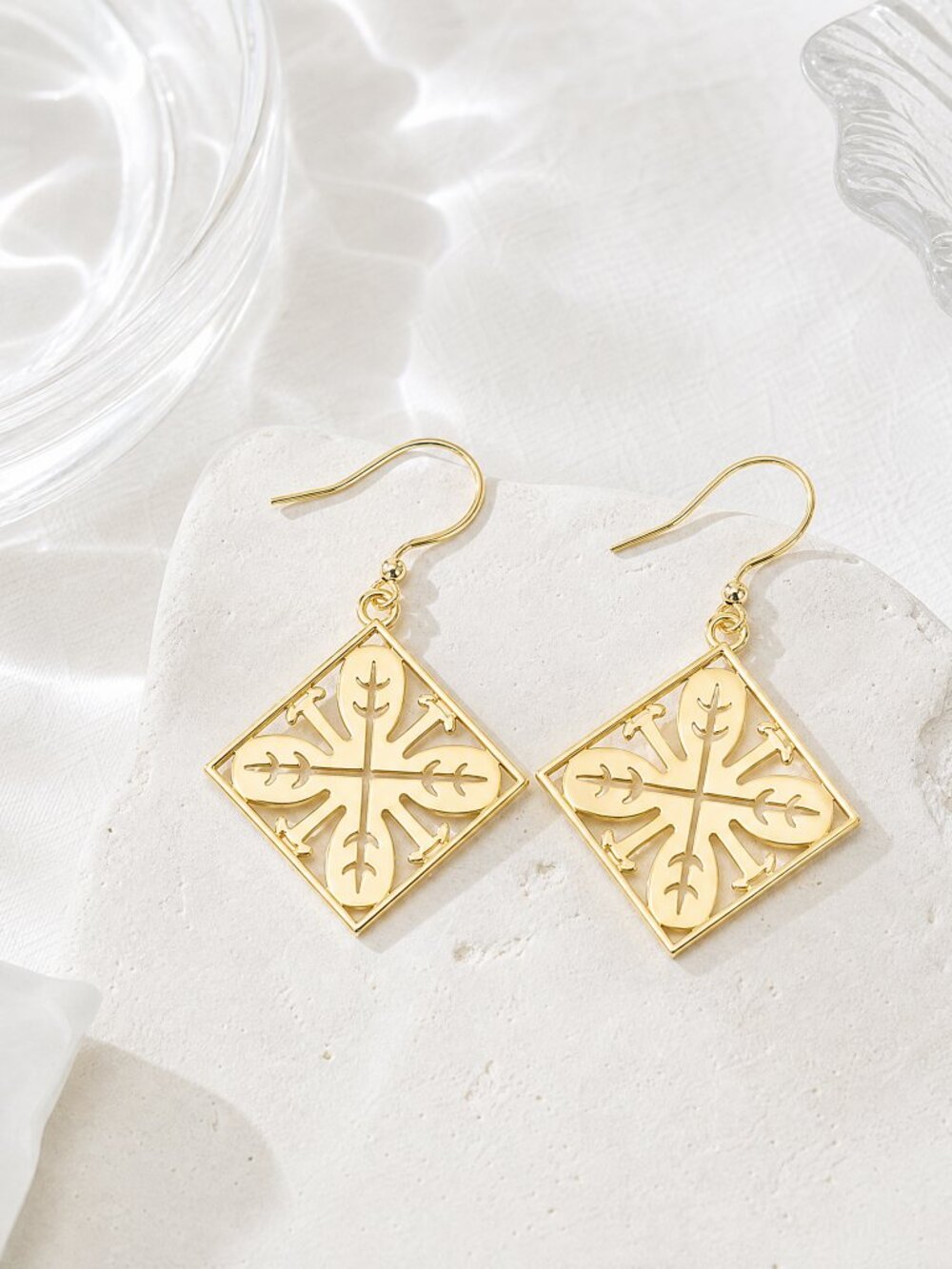 Large Gold Canoe Paddle Quilt earrings